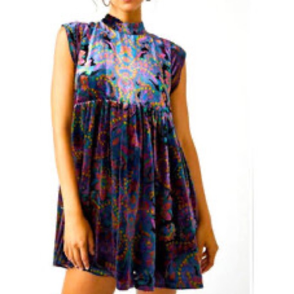 Free people colorful velvet mini dress - Picture 3 of 4